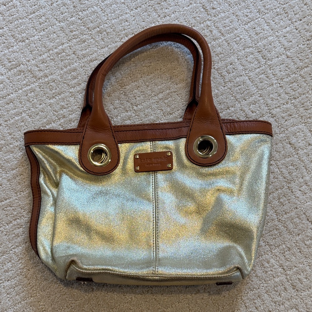 kate spade Gold Tote with Brown Leather Trim